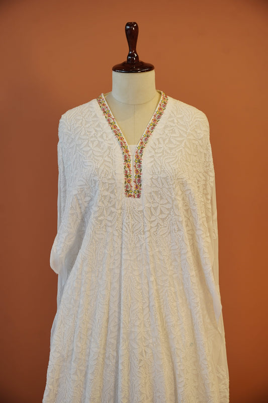 Gulnaar White Floral Chikankari Kurta