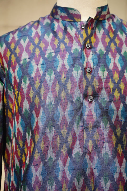 Multicolor Ikat Raw Silk Kurta