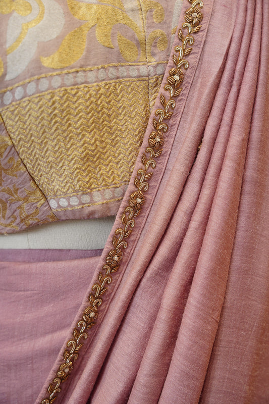 Blush Pink Pure Munga Silk Saree