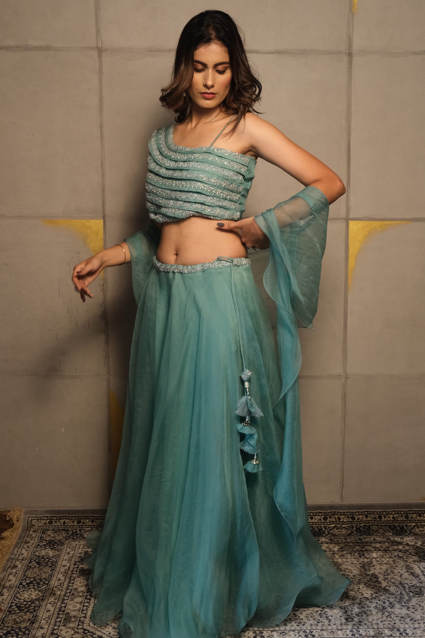Aqua Mist Organza Lehenga