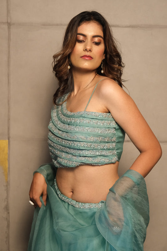 Aqua Mist Organza Lehenga