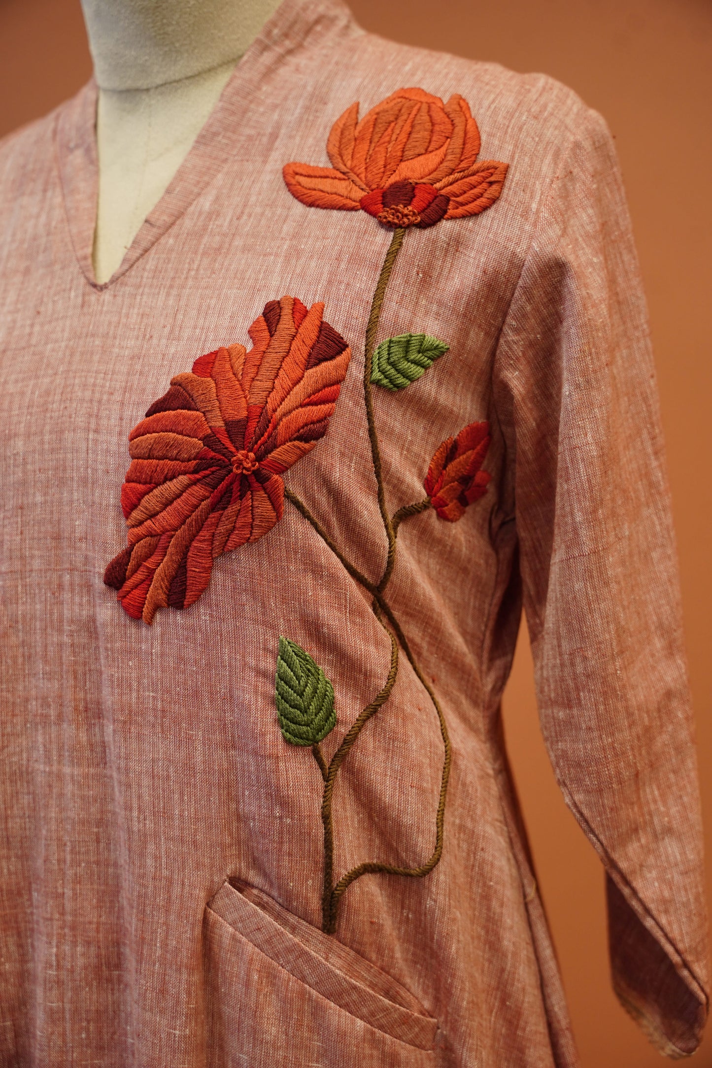 Peach Floral Linen One Piece