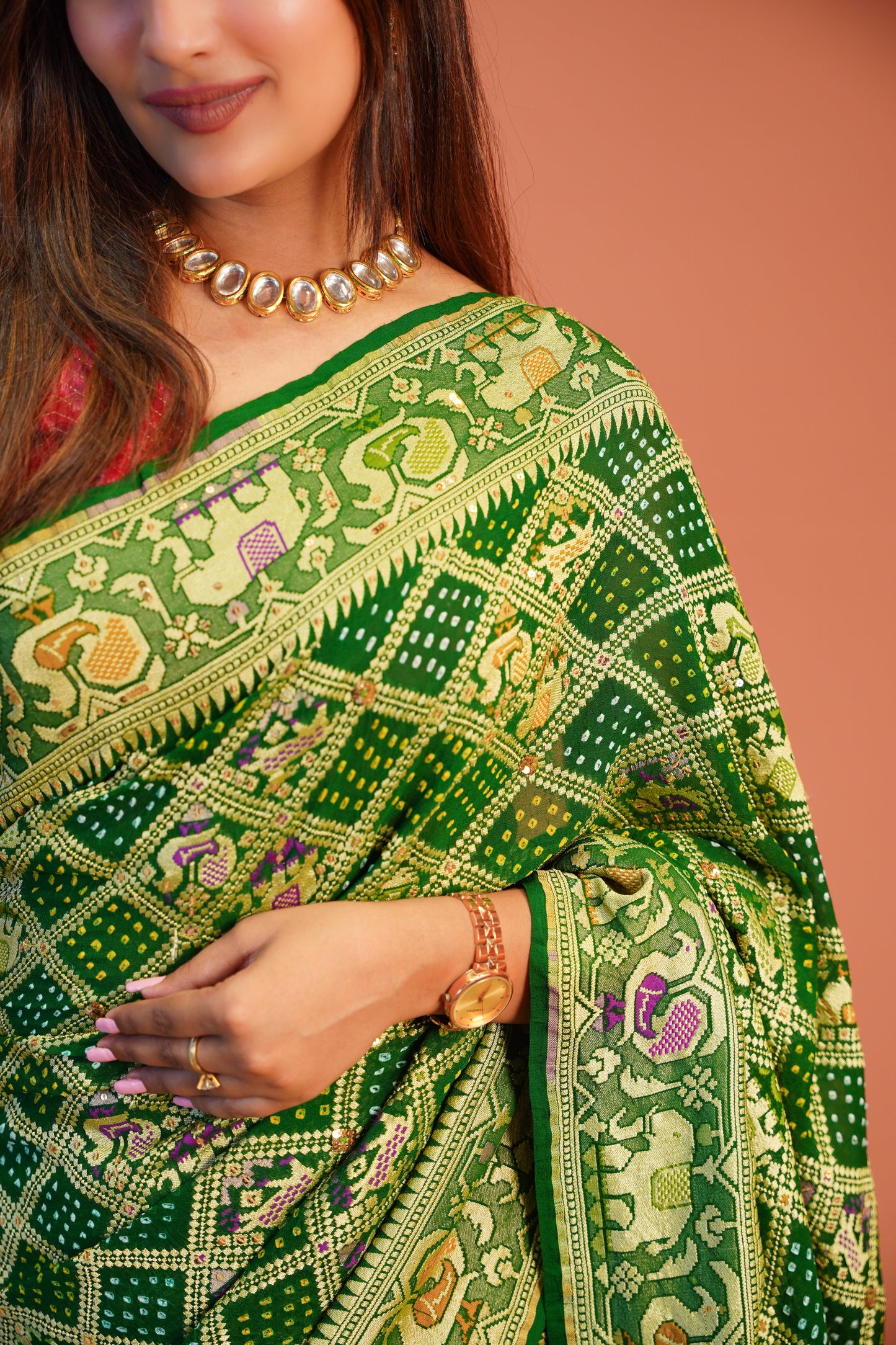 Panna Banarasi Bandhej Saree
