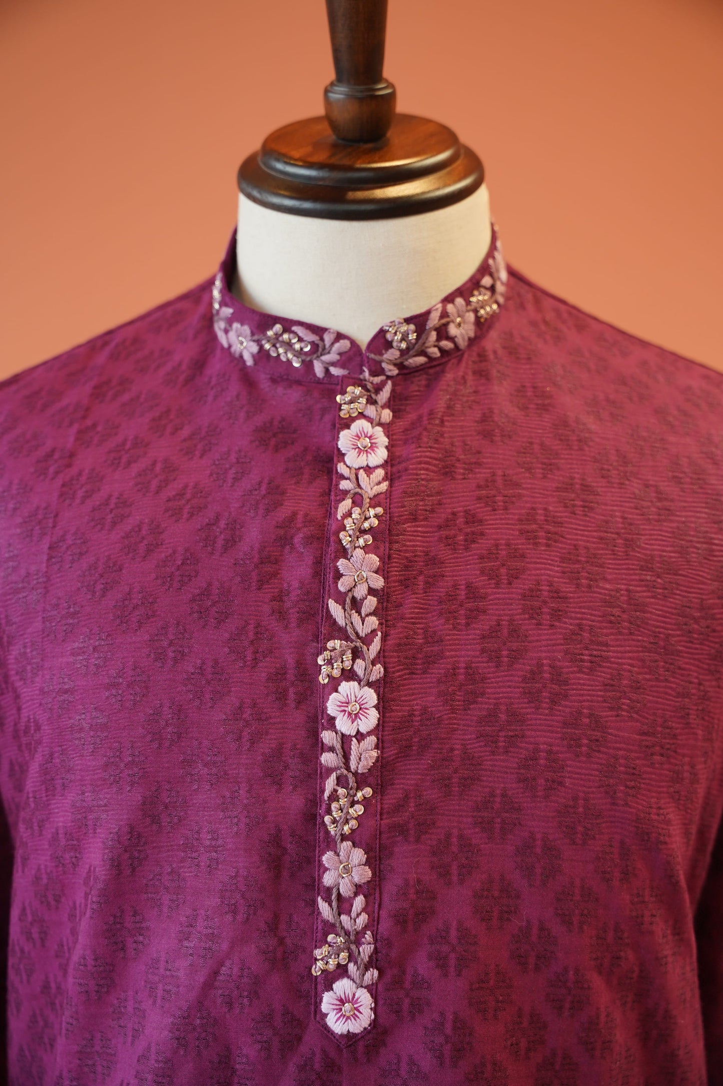 Wine Bhagalpuri Cotton Silk Kurta