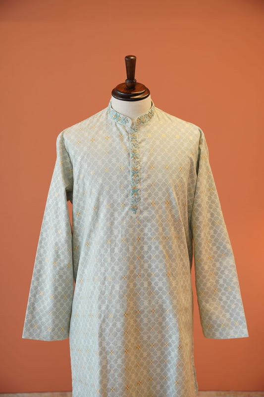 Powder Blue Bhagalpuri Cotton Silk Kurta
