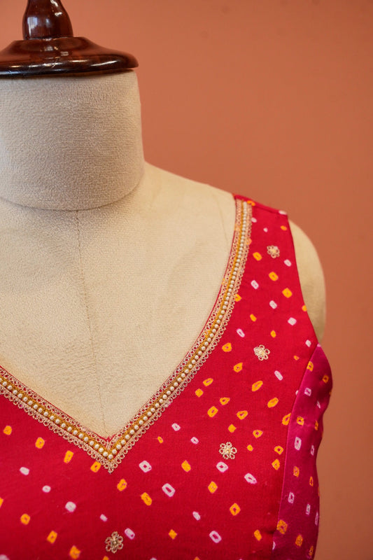 Gulnaar Bandhej V-neck Blouse