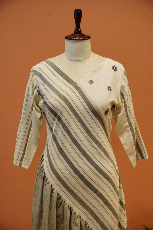 Striped Khadi Panel Dress