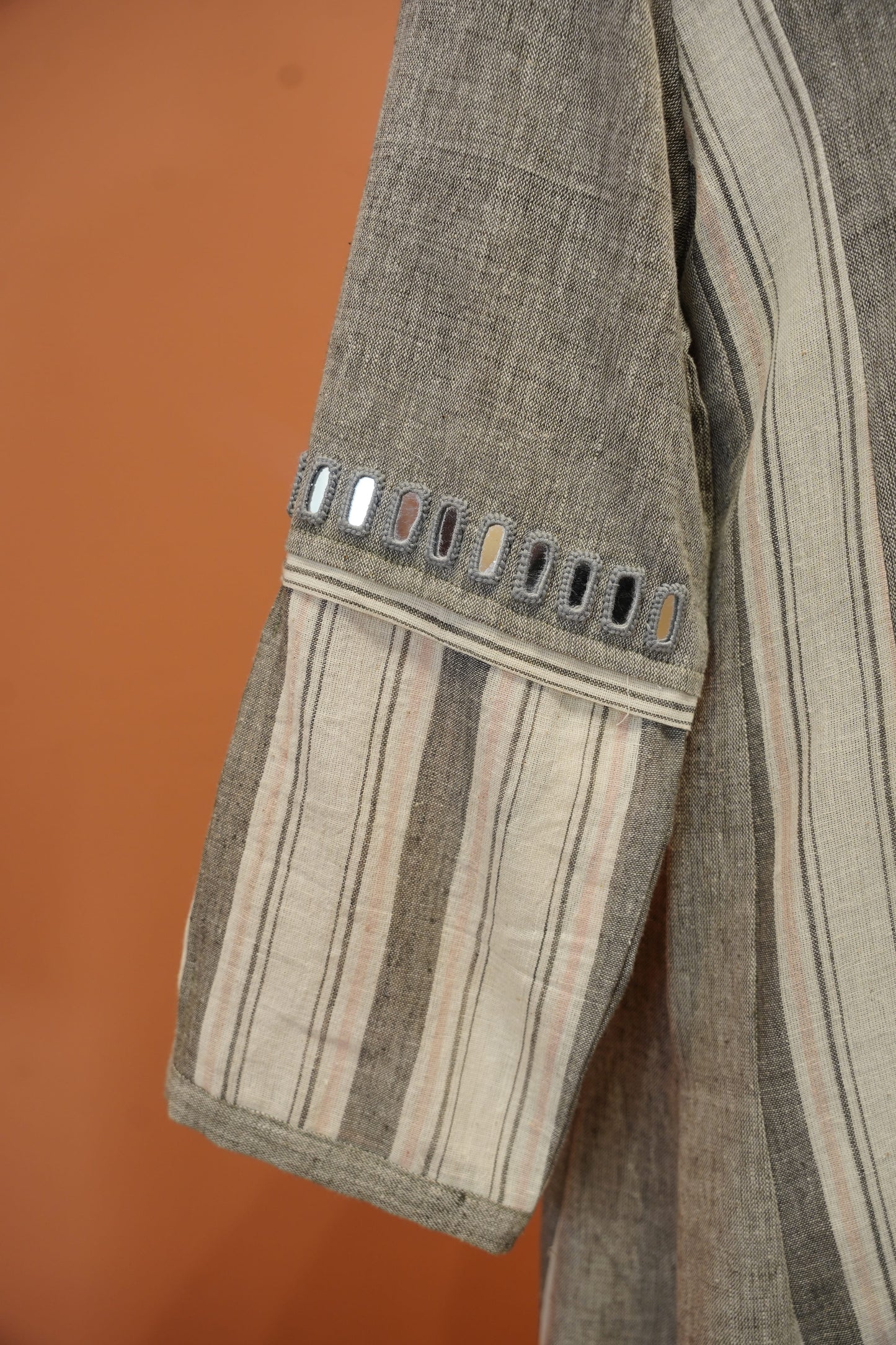 Grey Mirror Work Handloom Dress