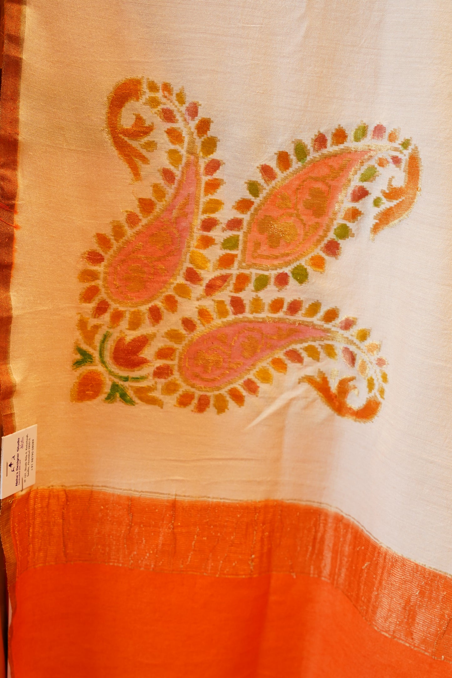 Ivory Paisley Munga Silk Dupatta