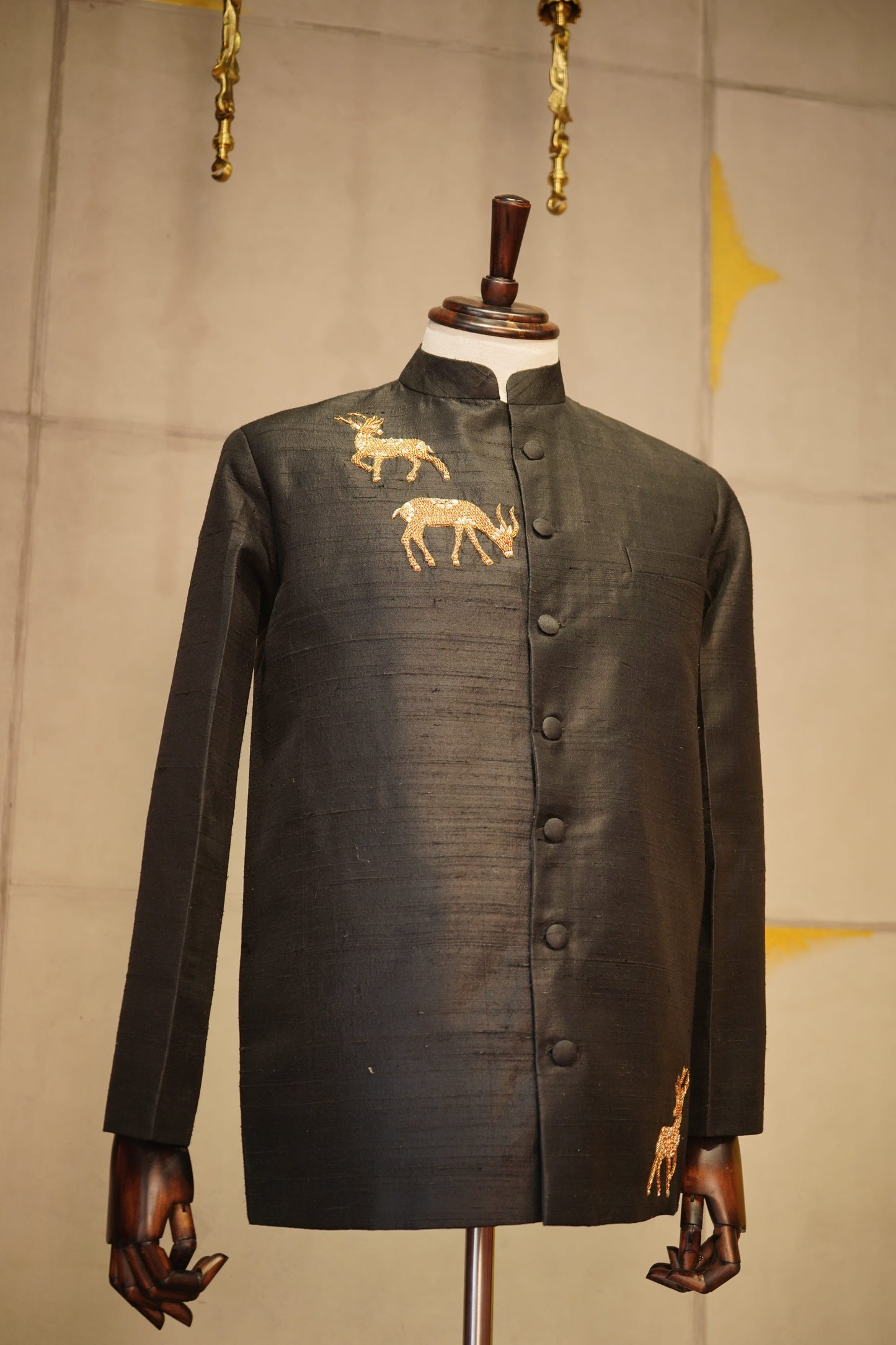 Midnight Black Raw Silk Safari Jacket
