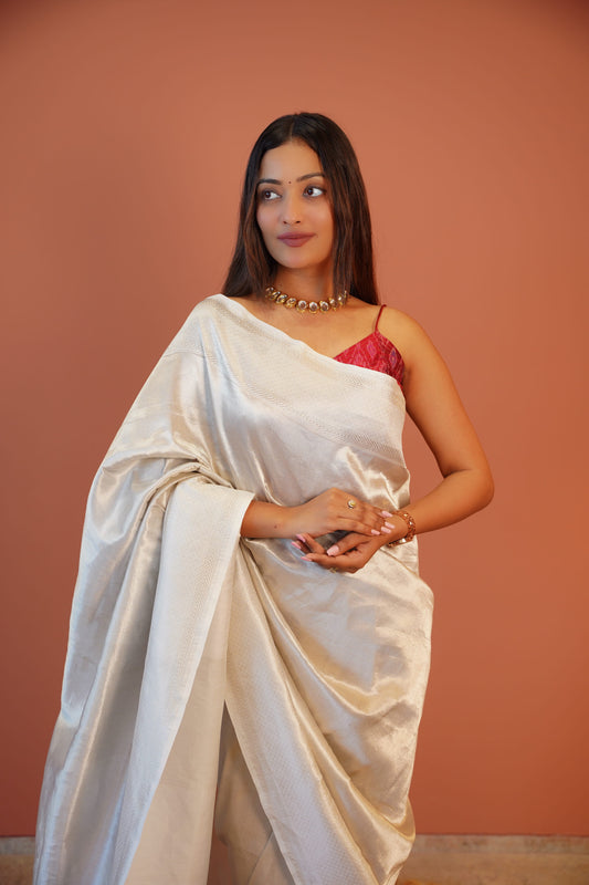 Chandrima Silver Satin Saree