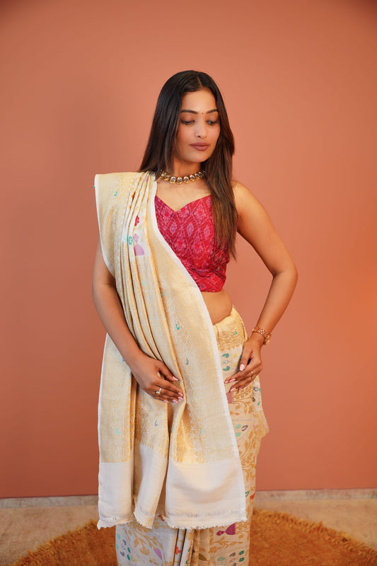 Heer Ivory Floral Banarasi Saree