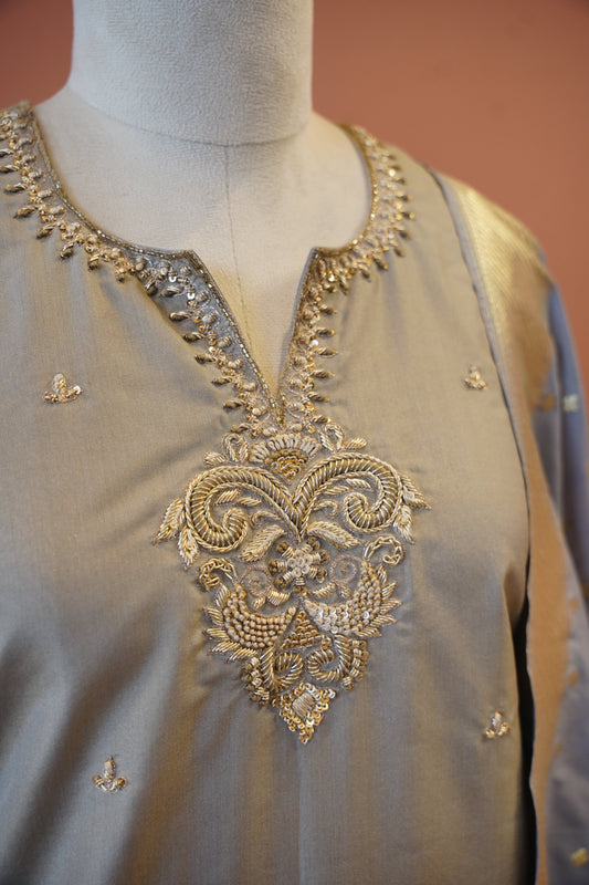 Chaandni Grey Banarasi Sharara set