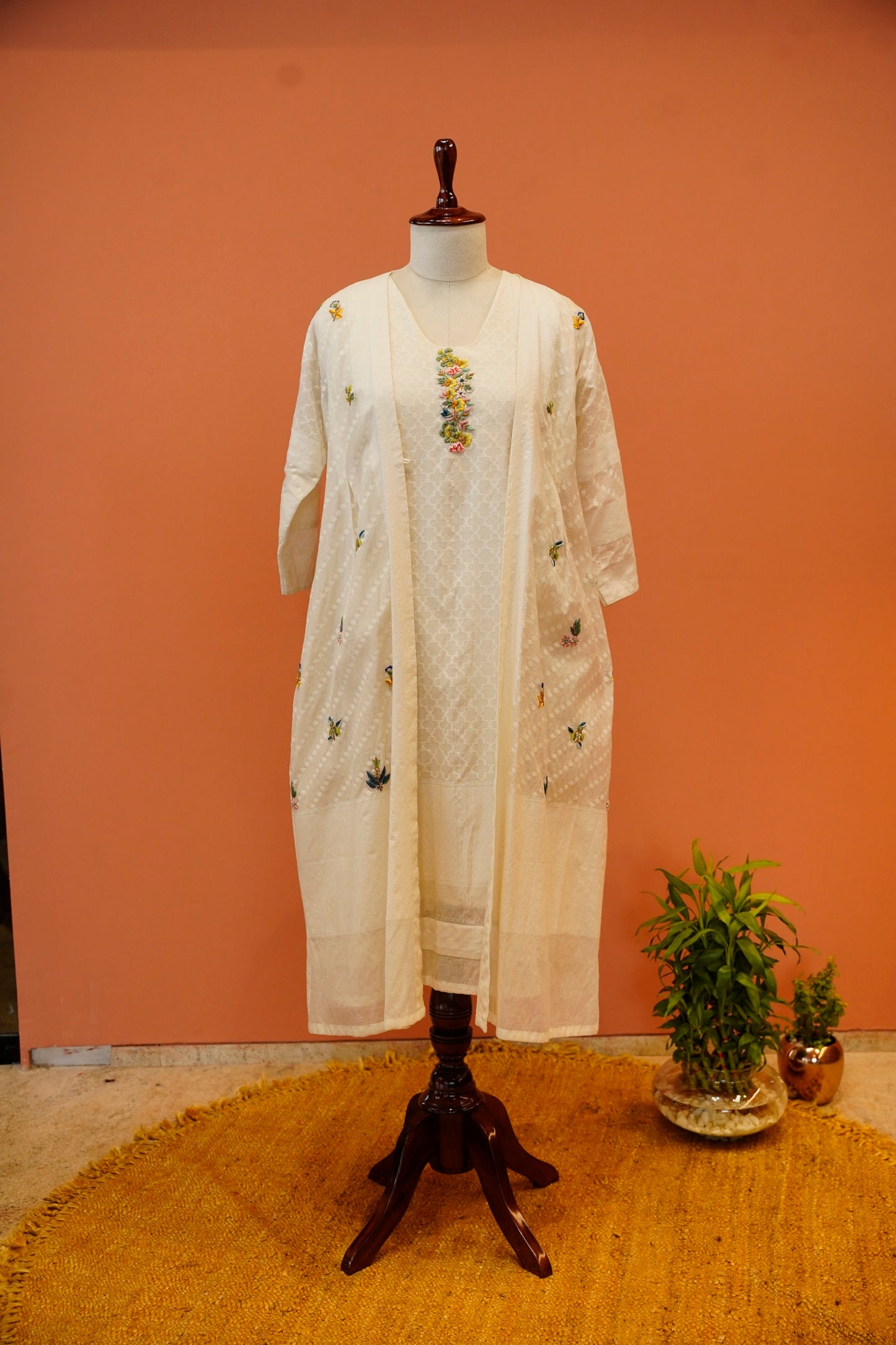 Ivory Chanderi Dress with Jacket