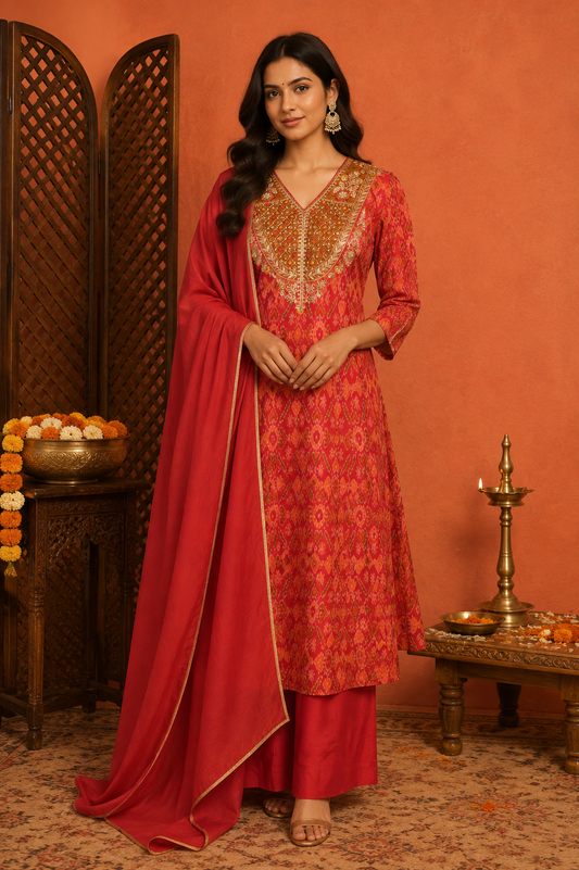 Kesari Ikat Kurta Set