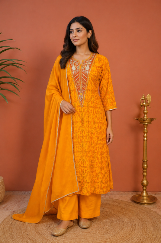 Marigold Ikat Kurta Set