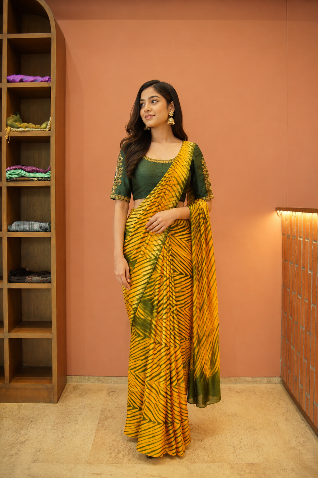 Golden Meadow Leheriya Silk Saree