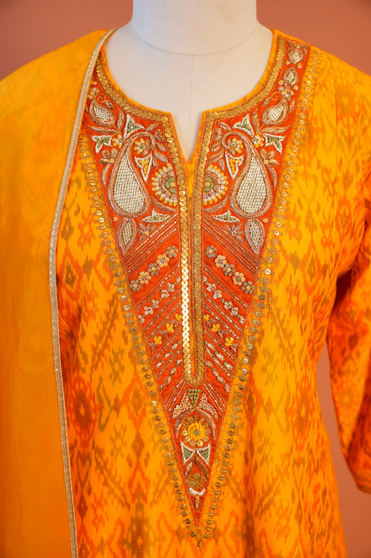Marigold Ikat Kurta Set