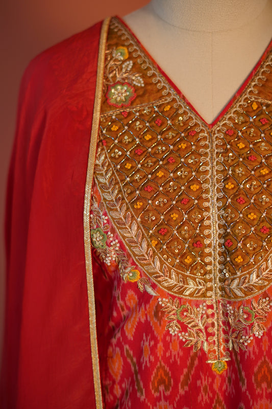 Kesari Ikat Kurta Set