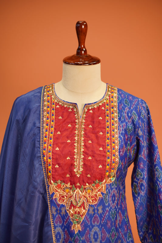 Neel Rang Ikat Kurta Set