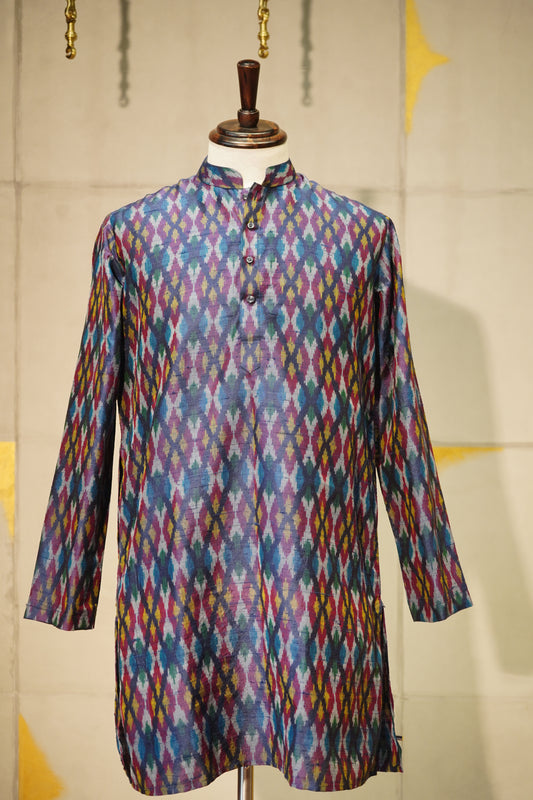 Multicolor Ikat Raw Silk Kurta
