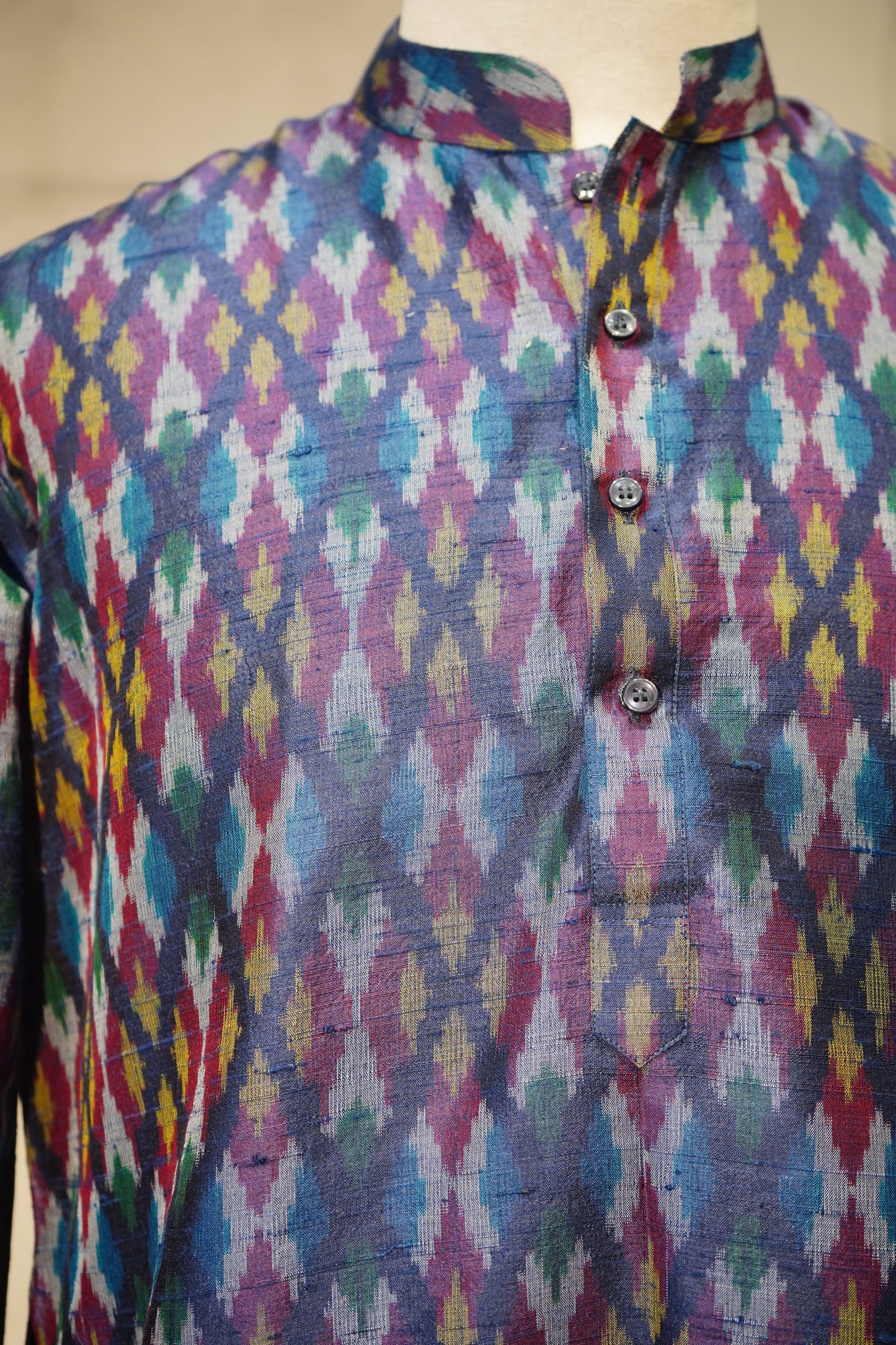 Multicolor Ikat Raw Silk Kurta