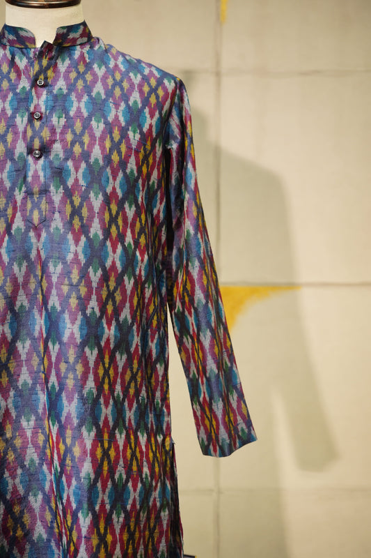 Multicolor Ikat Raw Silk Kurta