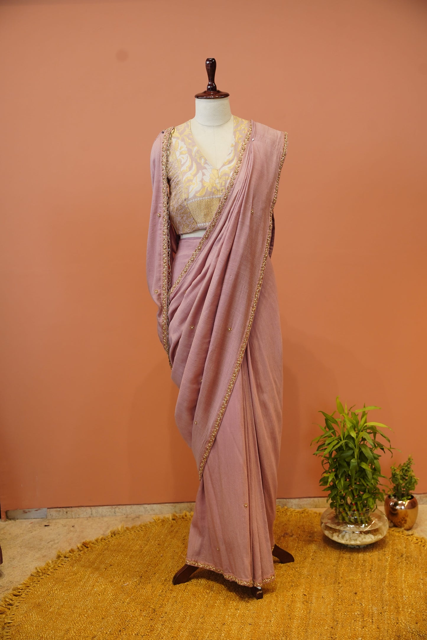Blush Pink Pure Munga Silk Saree