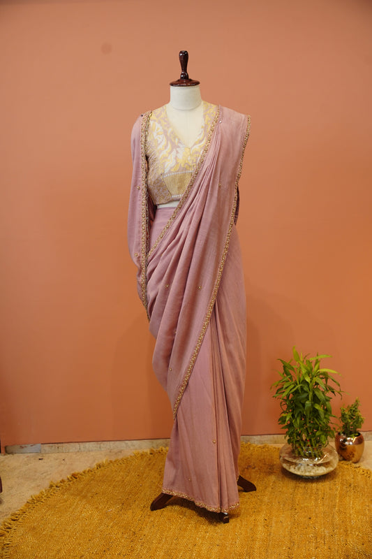 Blush Pink Pure Munga Silk Saree