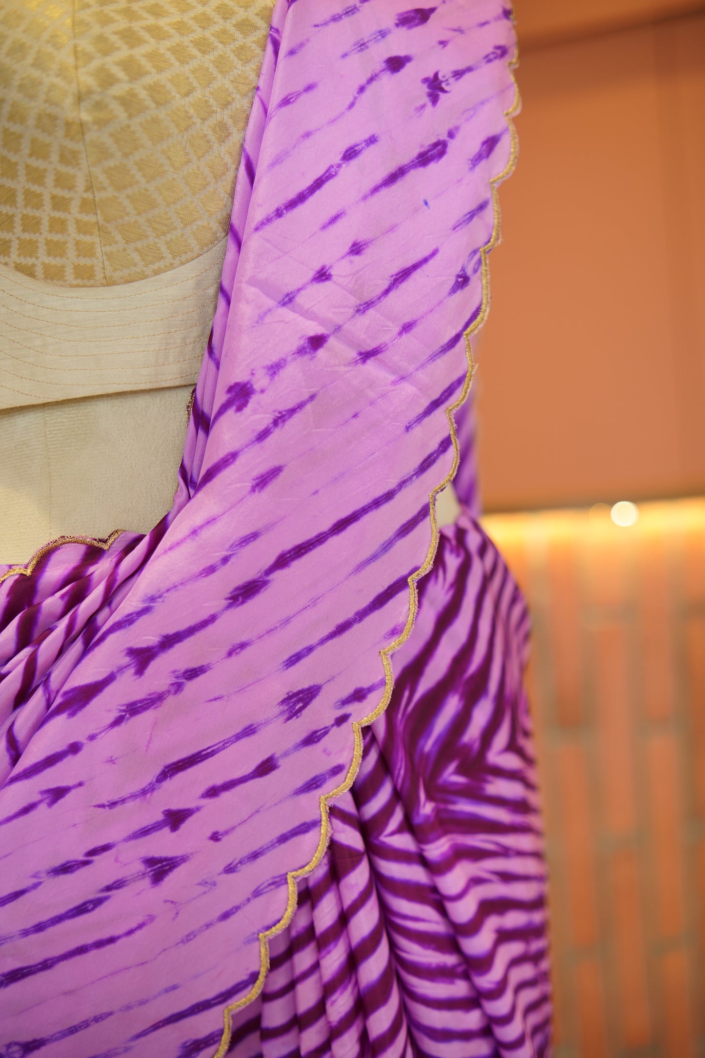 Lavender Whisper Leheriya Silk Saree