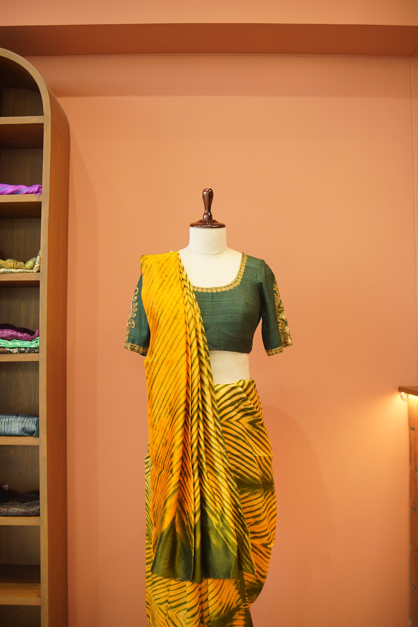 Golden Meadow Leheriya Silk Saree