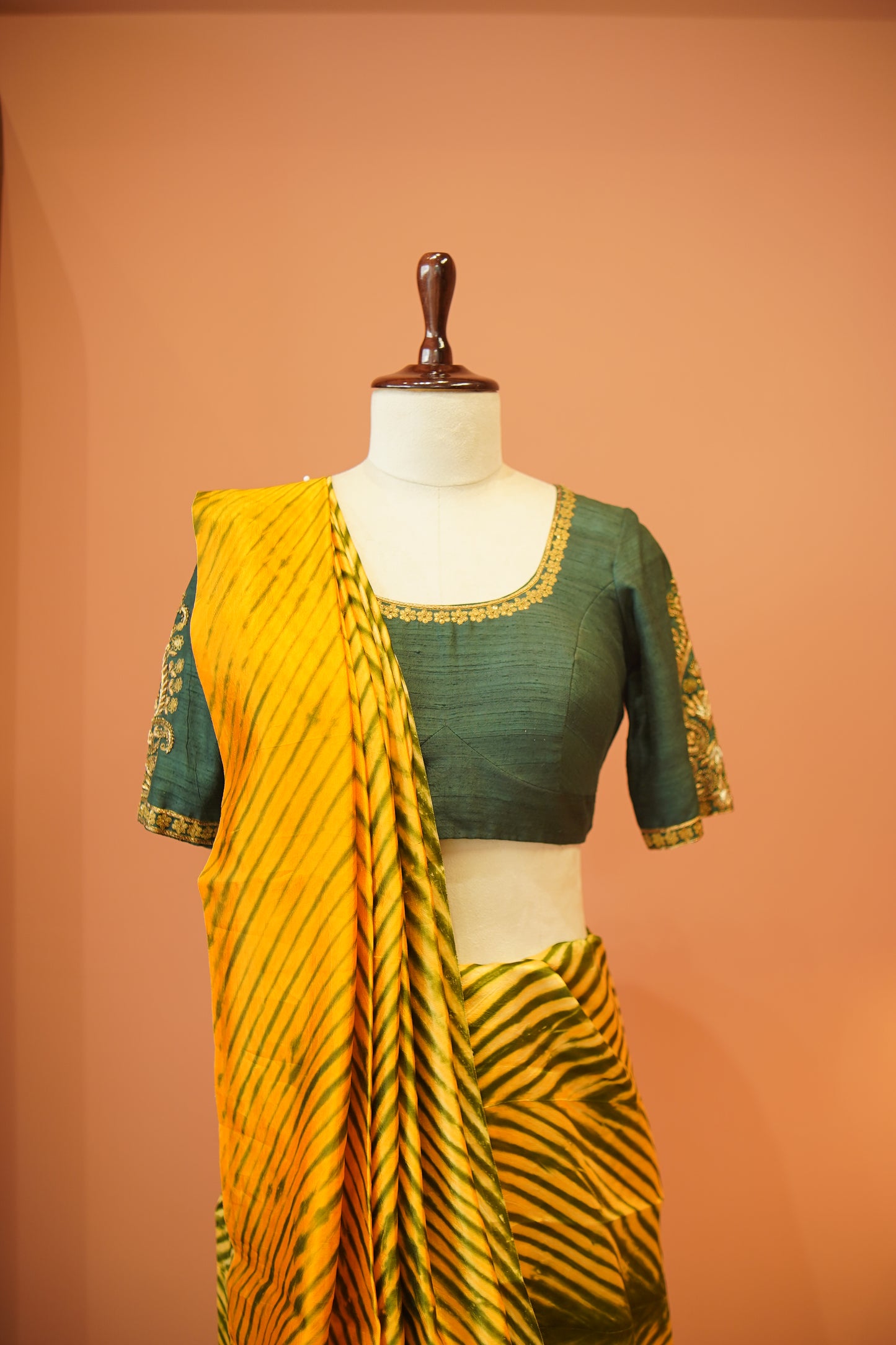 Golden Meadow Leheriya Silk Saree