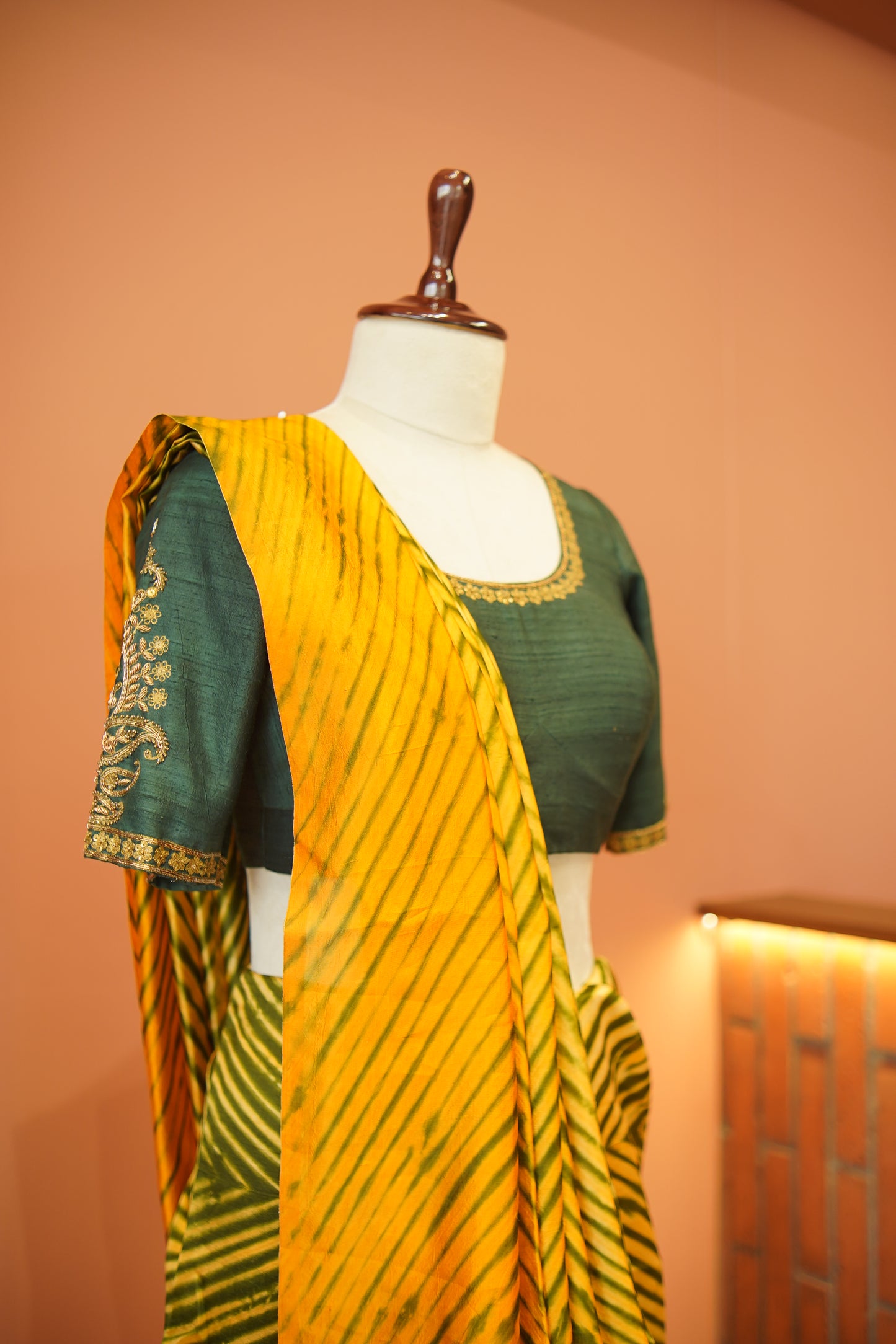 Golden Meadow Leheriya Silk Saree