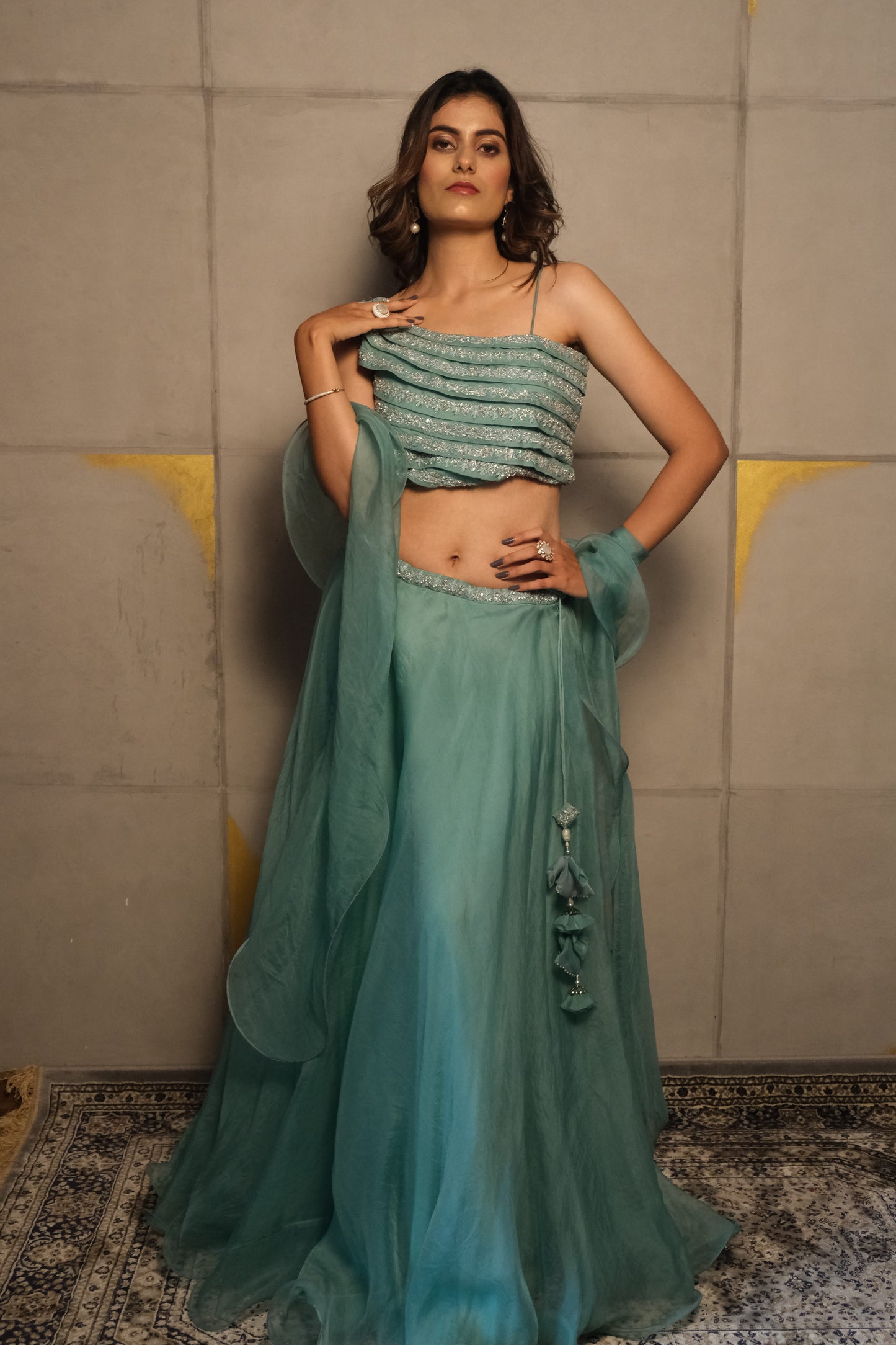 Aqua Mist Organza Lehenga