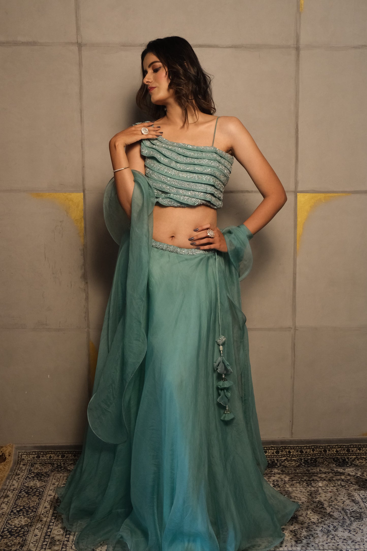 Aqua Mist Organza Lehenga