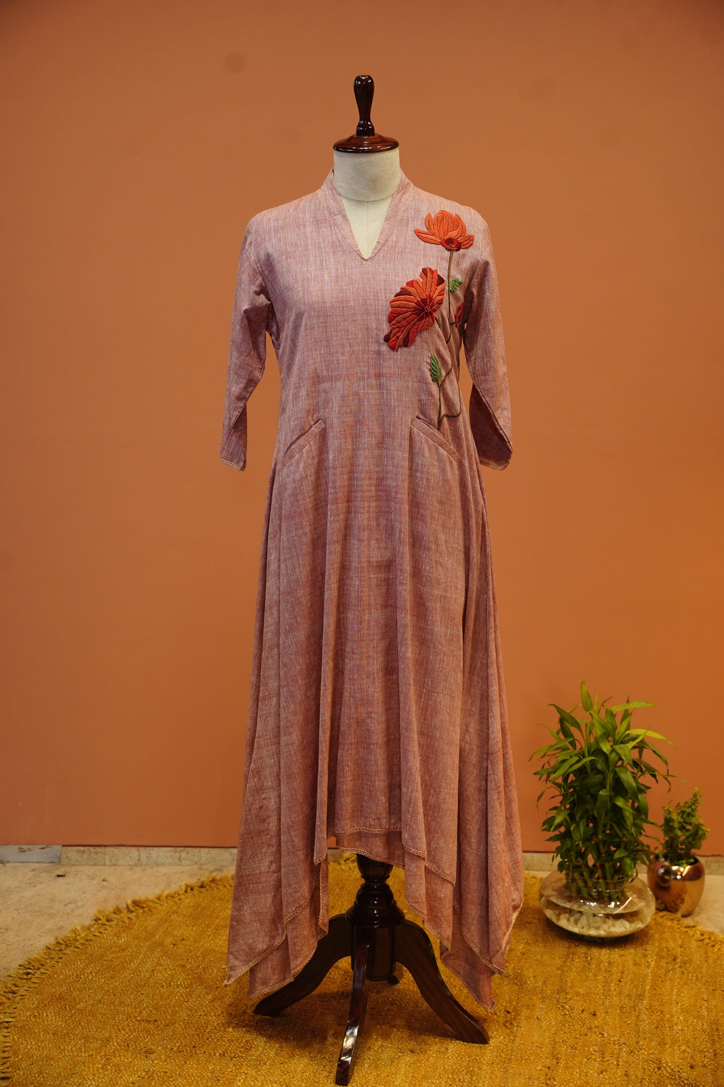 Peach Floral Linen One Piece