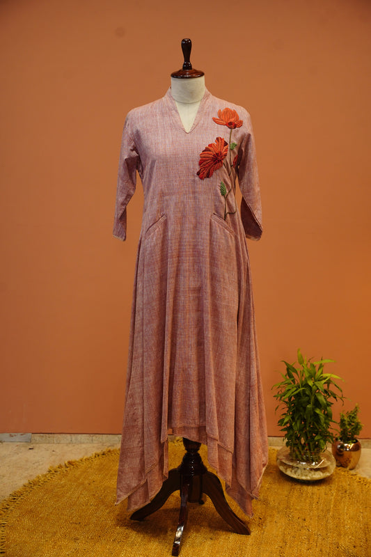 Peach Floral Linen One Piece