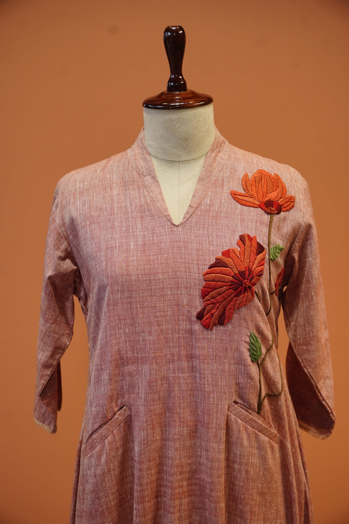 Peach Floral Linen One Piece