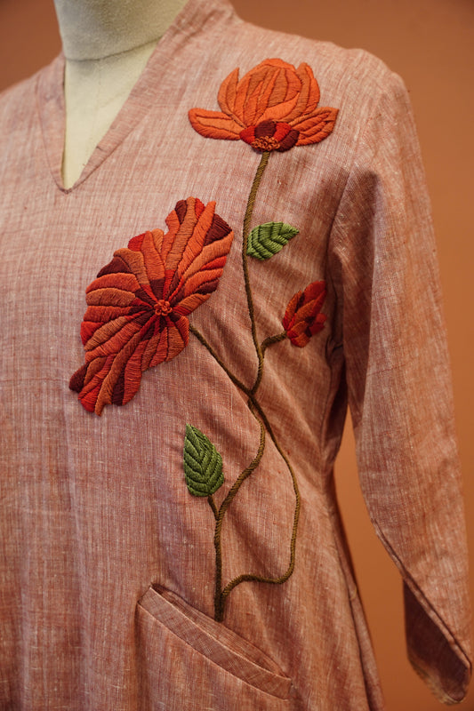 Peach Floral Linen One Piece
