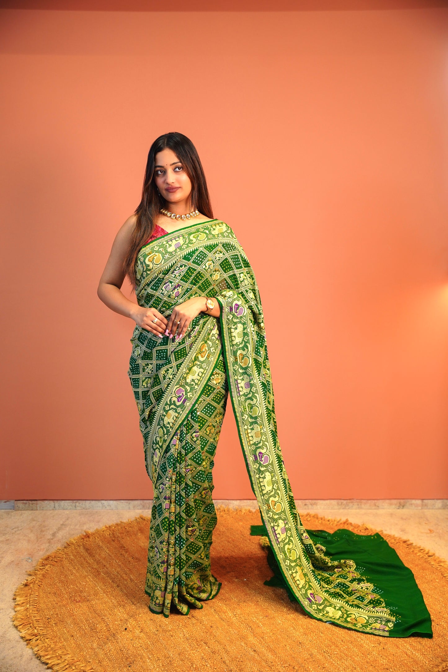 Panna Banarasi Bandhej Saree