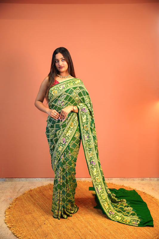 Panna Banarasi Bandhej Saree