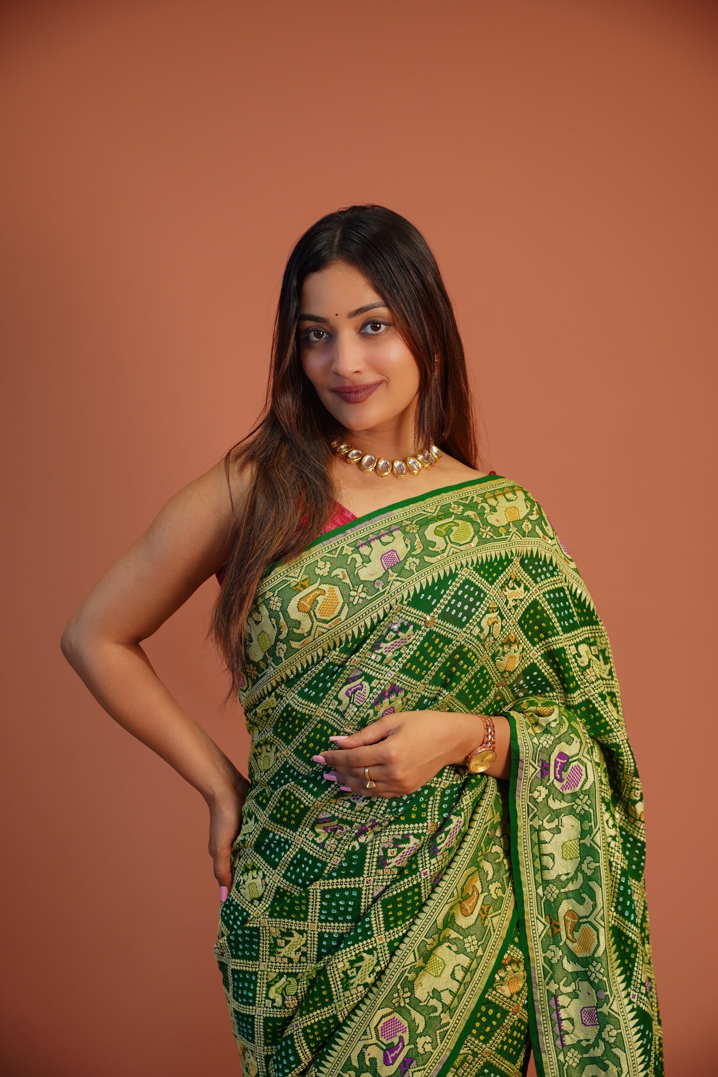 Panna Banarasi Bandhej Saree