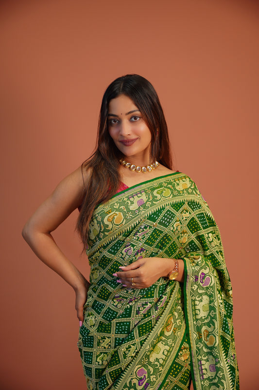 Panna Banarasi Bandhej Saree