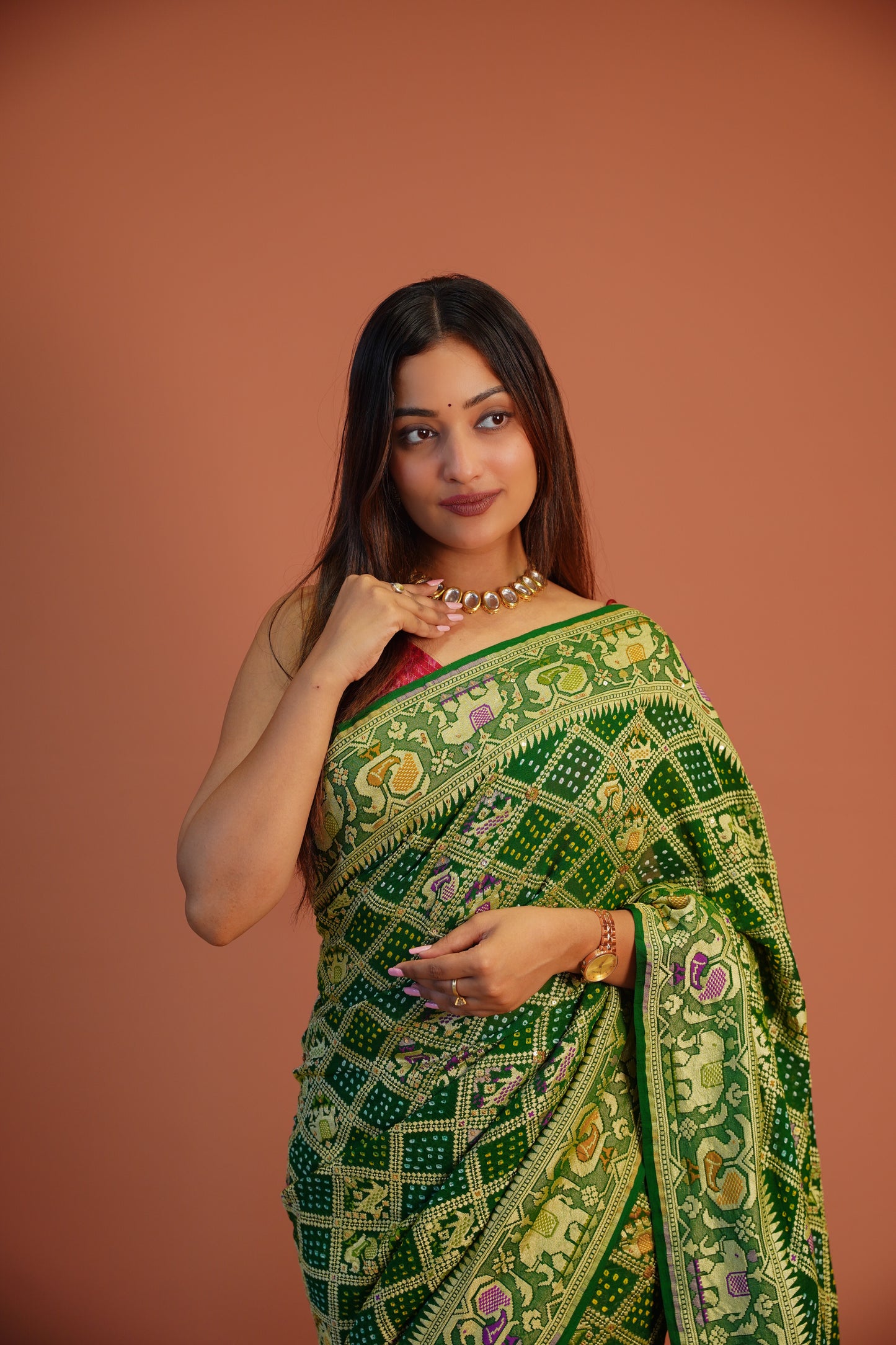 Panna Banarasi Bandhej Saree
