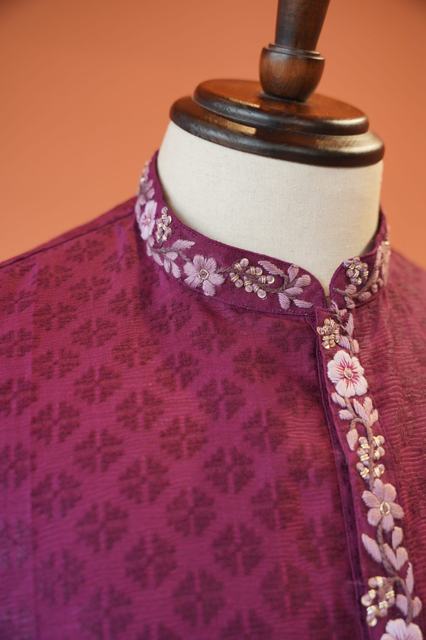 Wine Bhagalpuri Cotton Silk Kurta