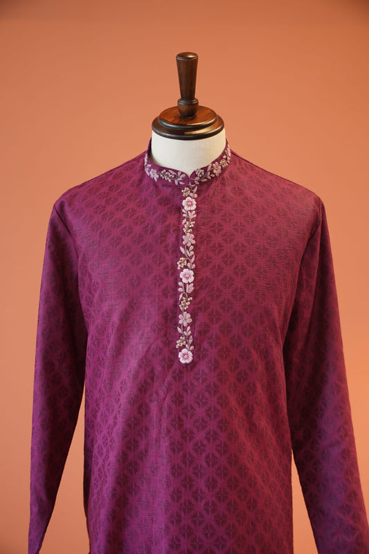Wine Bhagalpuri Cotton Silk Kurta