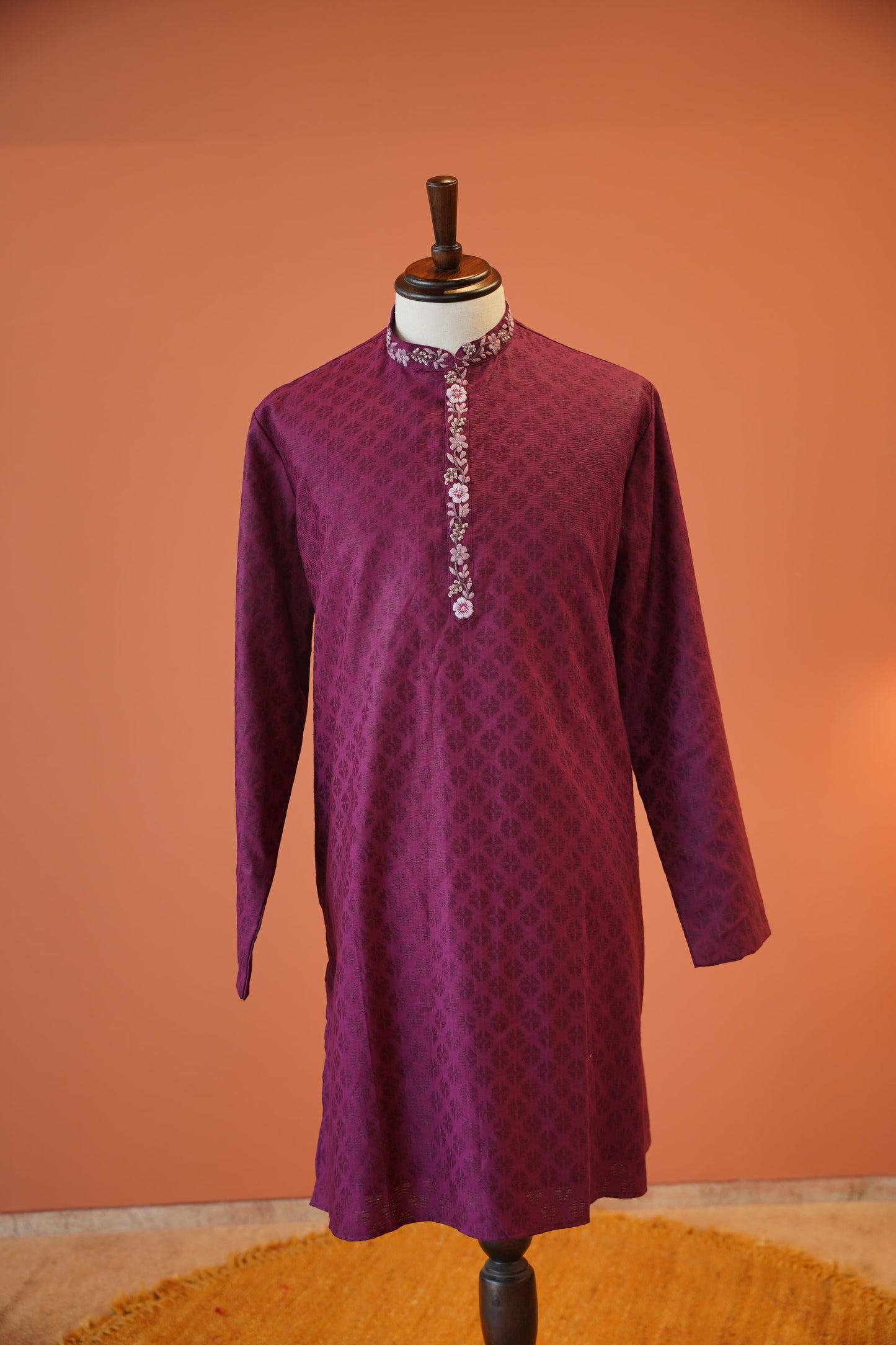 Wine Bhagalpuri Cotton Silk Kurta
