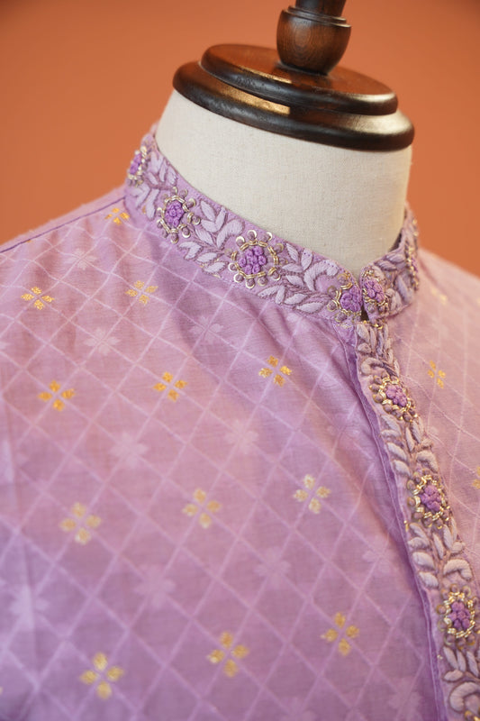 Lavender Bhagalpuri Cotton Silk Kurta