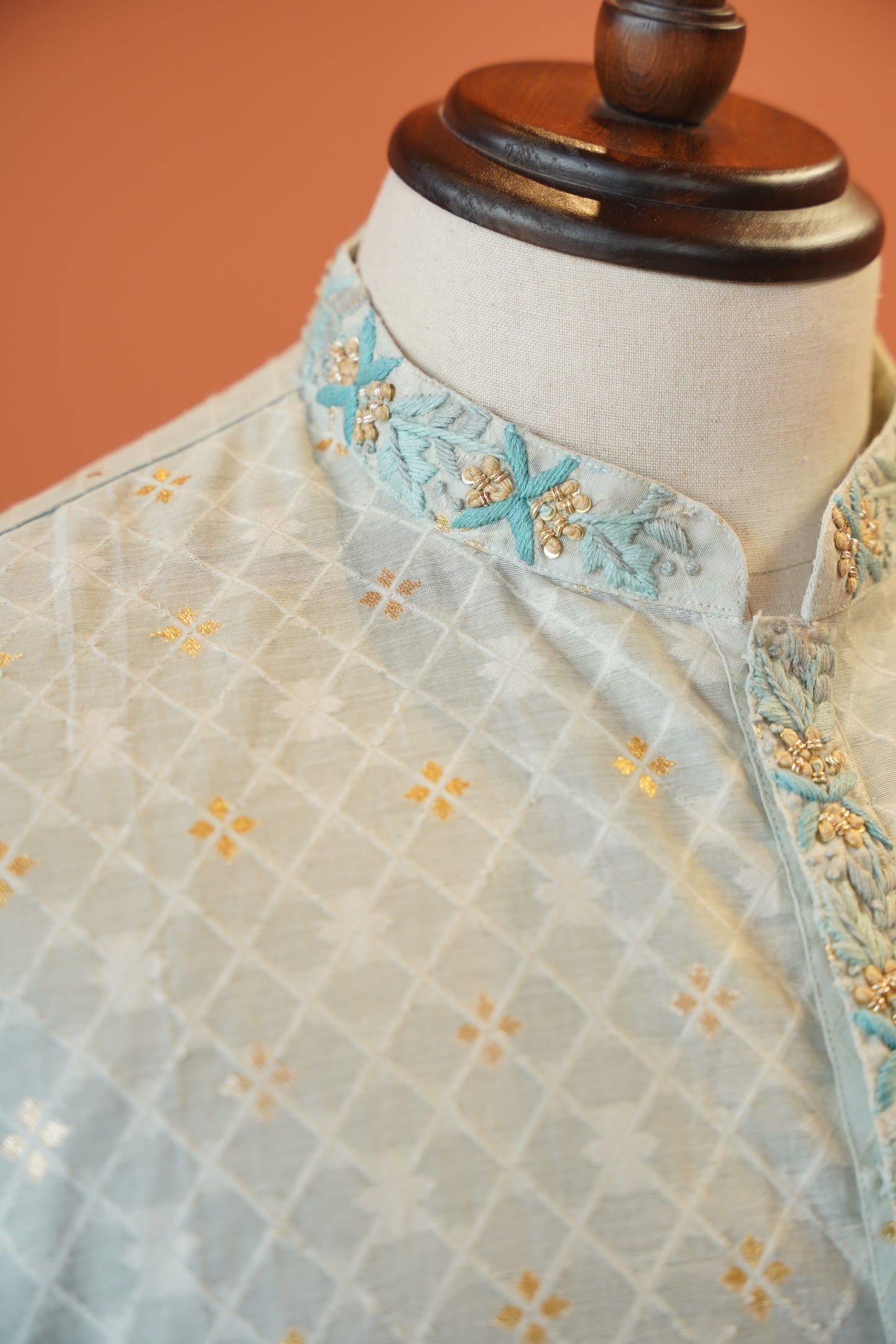 Powder Blue Bhagalpuri Cotton Silk Kurta