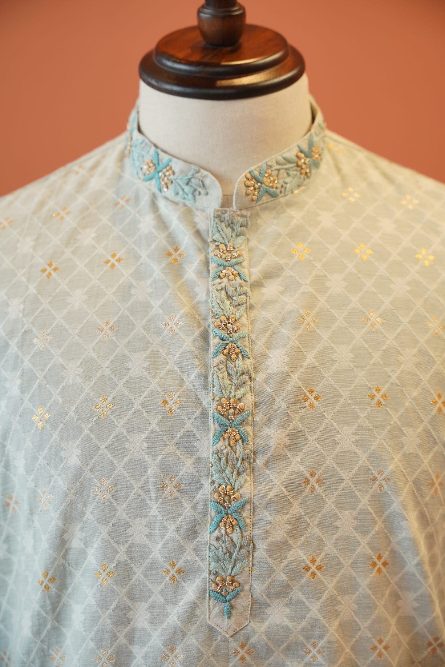 Powder Blue Bhagalpuri Cotton Silk Kurta